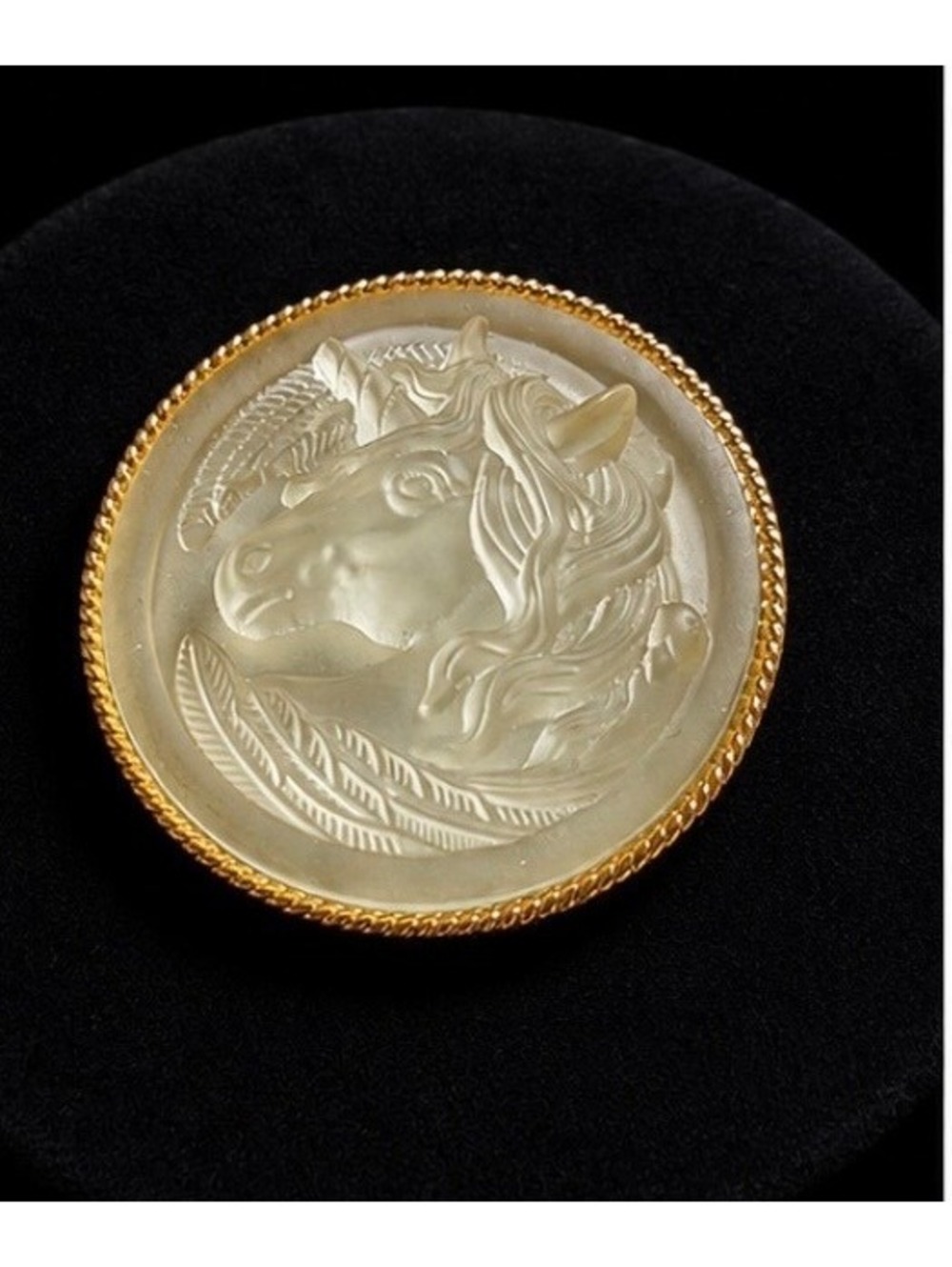 Vintage Signed Kirk Folley Unicorn Brooch with Gold-Tone Frame